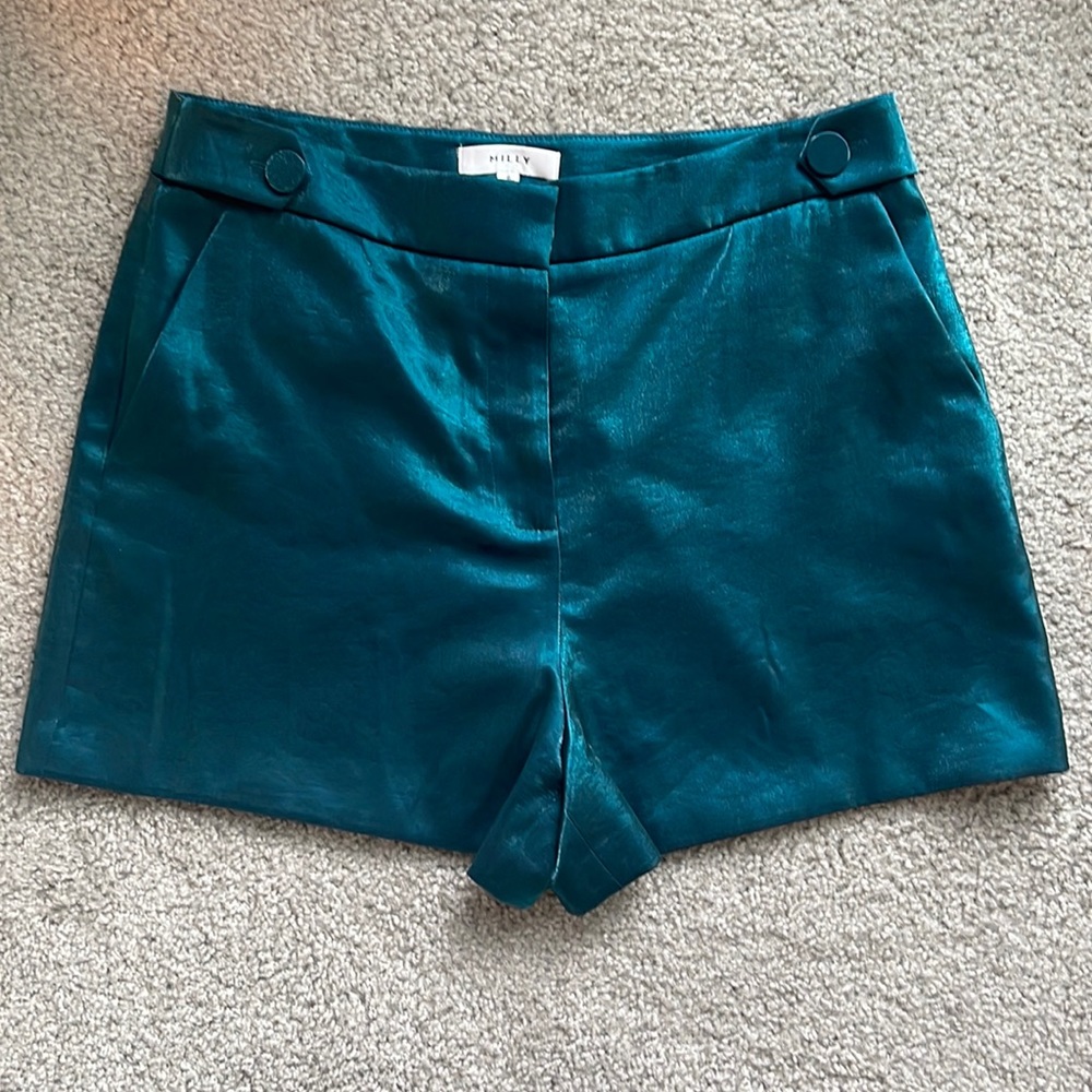 MILLY Glazed Poly Short in Emerald
